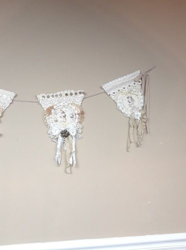 Handmade Victorian Shabby Chic Romantic Garland Bunting Banner Cream Beige Mauve - Picture 3 of 15