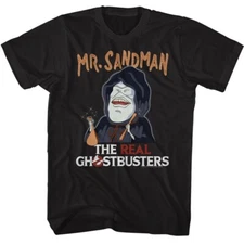The Real Ghostbusters T-Shirt Movie New Mr. Sandman Official 100% Black Cotton 