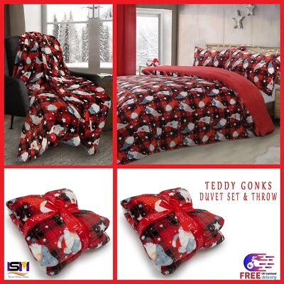 ISTYLE MOIDE Gonks Christmas Bedding Set Teddy Fleece Duvet Cover Set With Matching Blanket