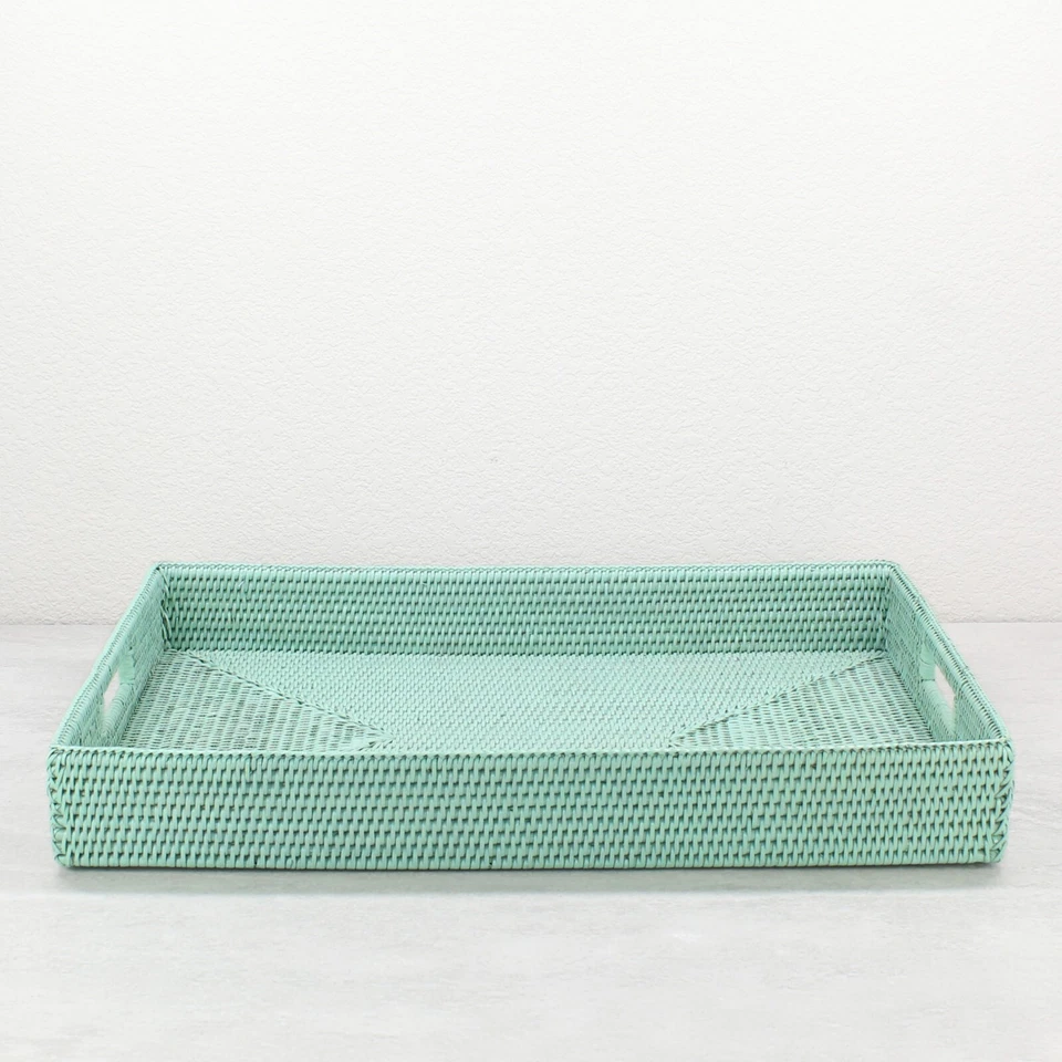 NEW Tight Woven Rectangle Rattan Tray for Luxury Homes- Extra Large, Sage Leaf - Image 3 of 4
