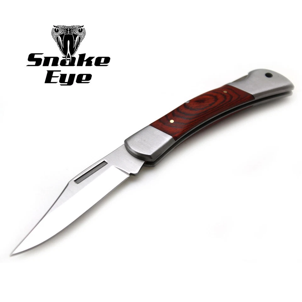 Snake Eye Tactical Lock Back Wood Handle Collector Folding Pocket Knife - Image 2 of 4