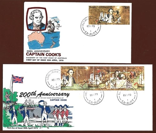 1970 AUSTRALIA " CAPTAIN COOK ANNIV " SET OF 2 X FIRST DAY COVERS , TONE MARK