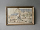 tableau ancien, aquarelle, cour de ferme, signée, Edouard Monmélien, vers