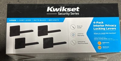 4X Kwikset Casey Privacy Locking Door Bed & Bath Handle Matte Black 93002-068