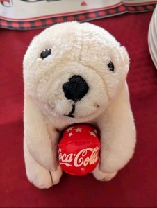 Coca-Cola Polar Bear Stuffed Animal Plush Toy Holding Coca-Cola Ball
