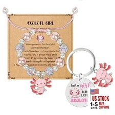 Axolotl Lover Gifts for Her - Bracelet Keychain Set for Axolotl Fans Magical