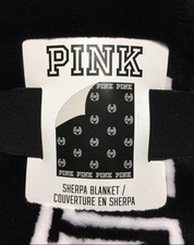 VICTORIA  S SECRET VS PINK RARE/HTF BLACK CREST LOGO FAUX FUR SHERPA BLANKET NWTS