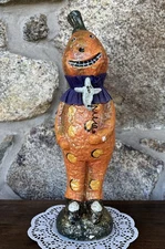 Debra Schoch Halloween Folk Art Clown Pumpkin Head Painted Figurine  - 11" H