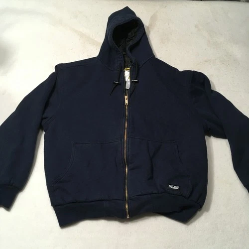Walls Workwear Jacket Men’s Large blue Zip Hoodie Heavyweight QUILTED Lined video thumbnail