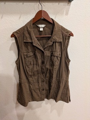 Christopher and Banks Women's Brown Button Up Tank With Pockets Large