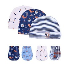Baby Hat and Mittens Set Newborn Baby Hats Caps for 0-6 Months Blue Hpgm16