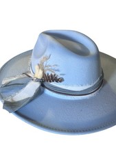 New Blue Hand Embellished Felt Boho Hat