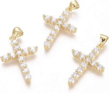 5Pcs Micro Pave Clear Cubic Zirconia Cross Charms Crystal Crucifix Cross Charms