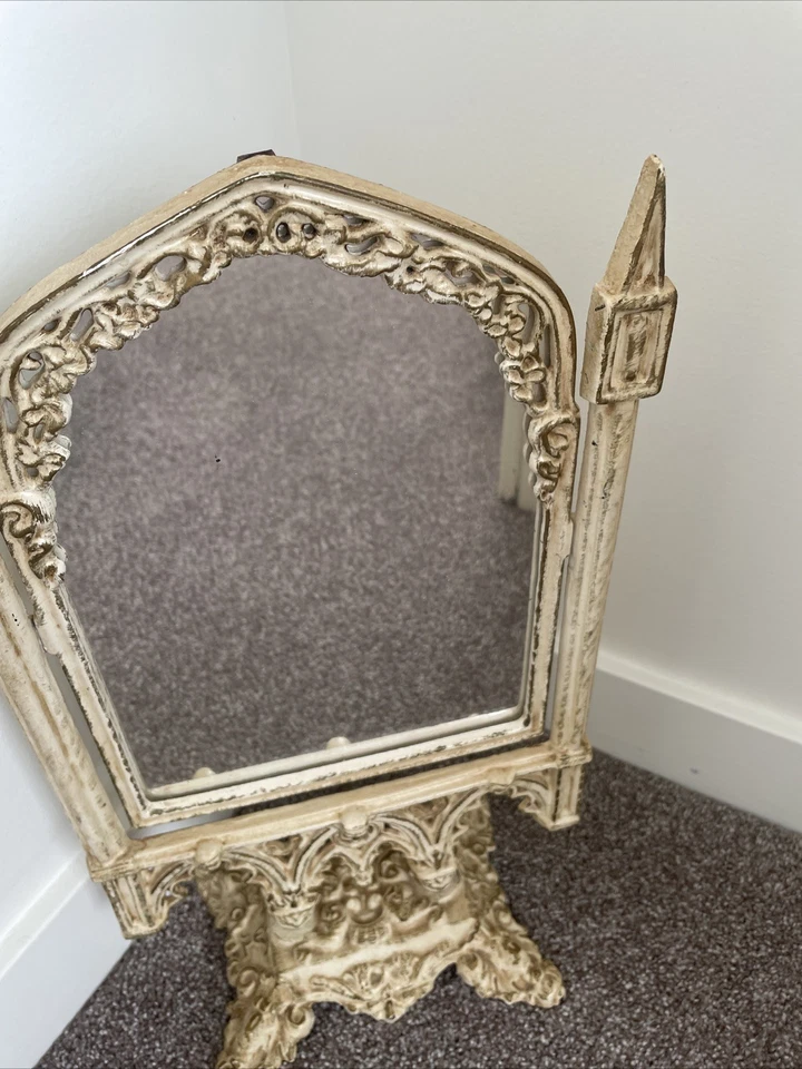 Antique French Gothic Cast Iron Cathedral Window Style Swing Table Mirror 16” - Image 4 of 4