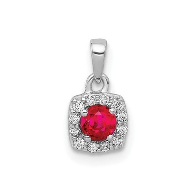 Quadratischer Halo-Anhänger 14 Karat Weißgold Diamant und 0,20 kt Rubin