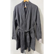 Auden Waffle Knit Robe XS S Gray Knee Length Belted Pockets Lounge Comfort