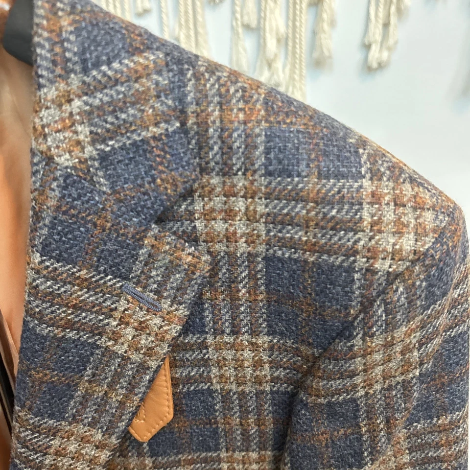 Belvest итальянский 1oo% шерсти Sport пальто Blazer клетку размер 56 падение 7R кожаные акценты - Изображение 2 из 4