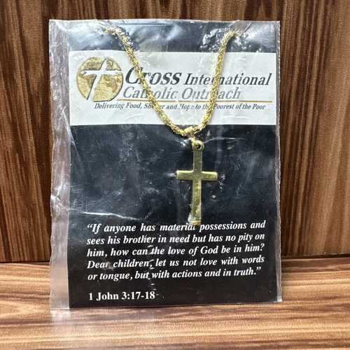 Cross International Gold Tone Chain and Cross Necklace NIP