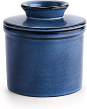 French Butter Dish with Lid, Reactive Glaze Butter Crock with Waterline for Fres