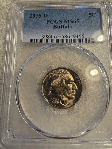 PCGS graded MS 65 Gem BU 1938 D Buffalo Nickel