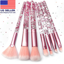 Juego de 7 brochas de maquillaje unicornio rosa, kit para rubor, labios, base, cejas, L