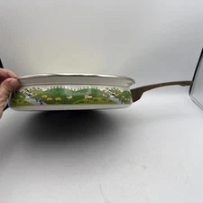 VTG Enamelware Newcor Regency Frying Pan Country Village Brass Handle