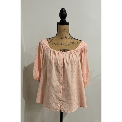 Hester & Orchard Peach-Pink Gold Dot Coquette Bow Back Top Women's Medium