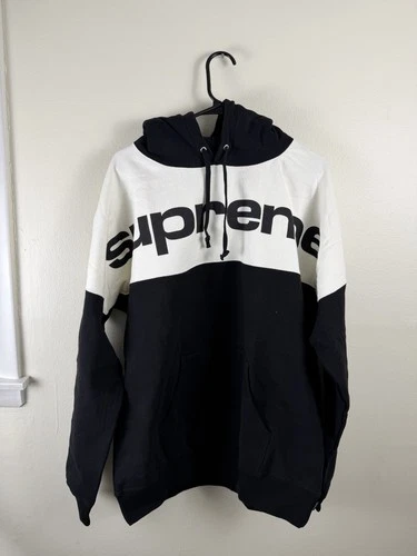 Supreme FW17 Blocked Logo Hoodie Sweatshirt Black XL Extra Large Pullover Rare - product listing photo