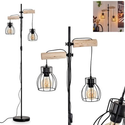 HOFSTEIN Aprica Vintage Stehleuchte aus Metall/Holz in Schwarz/Natur Stehlampe
