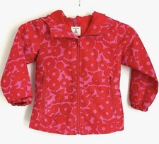 Vintage Land  s End Bold Floral Pink Red Zip Jacket Coat W/Hood  Pockets S 7-8 