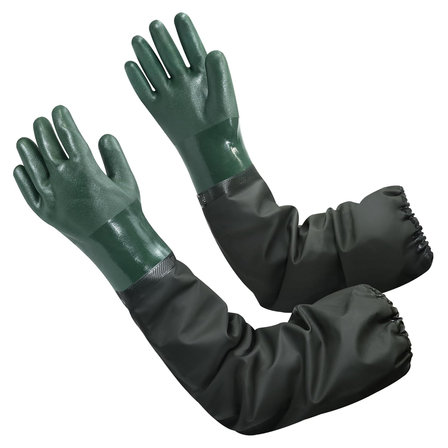 Pond Gloves, 27"" Arm Length Rubber Gloves, Reusable Elbow Length Heavy Duty Wate