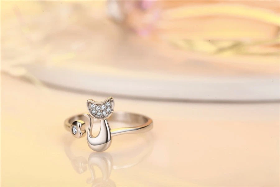 Женская мода ювелирных изделий регулируемый Cat кольцо розового золота подруга подарок 53-4 - Изображение 3 из 4