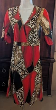 Women Black / Red/Gold Leopard print V-neck Dress by  CHASE NEW DESIGN size m