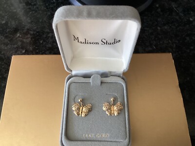 Dainty Dangle 14k Madison Studio Butterfly Pierced Stud  Earrings