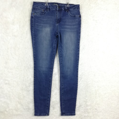 D. Jeans Damen Skinny Blau Denim Medium Wash Whiskering Mid Rise Stretch 6