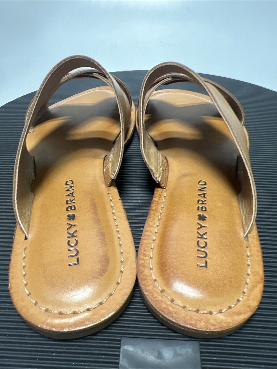 Lucky Brand Women's Radfas Leather Ankle Strap Sandals - Open Toe, 3.75" Heel