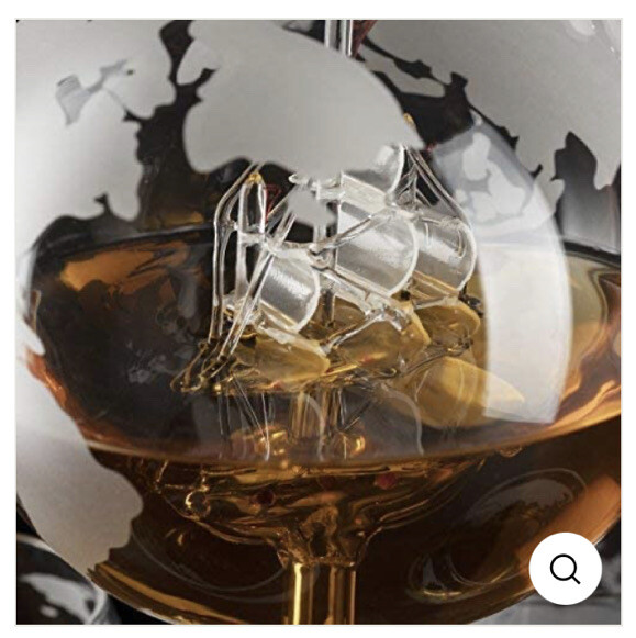 The Wine Savant Globe World Whiskey Decanter Set Mahogany Wood 2 Globe Glasses