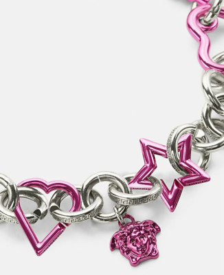 VERSACE★ピンク クリスタル メドゥーサネックレス チェーン NIB Versace Medusa Logo 2Tone Pink Silver Star Heart Chunky Chain