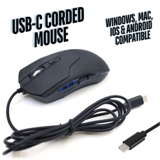Wired USB-C 6-Button Quiet Mouse, 4-DPI Speeds, Ergonomic LED Backlight - Mac/PC
