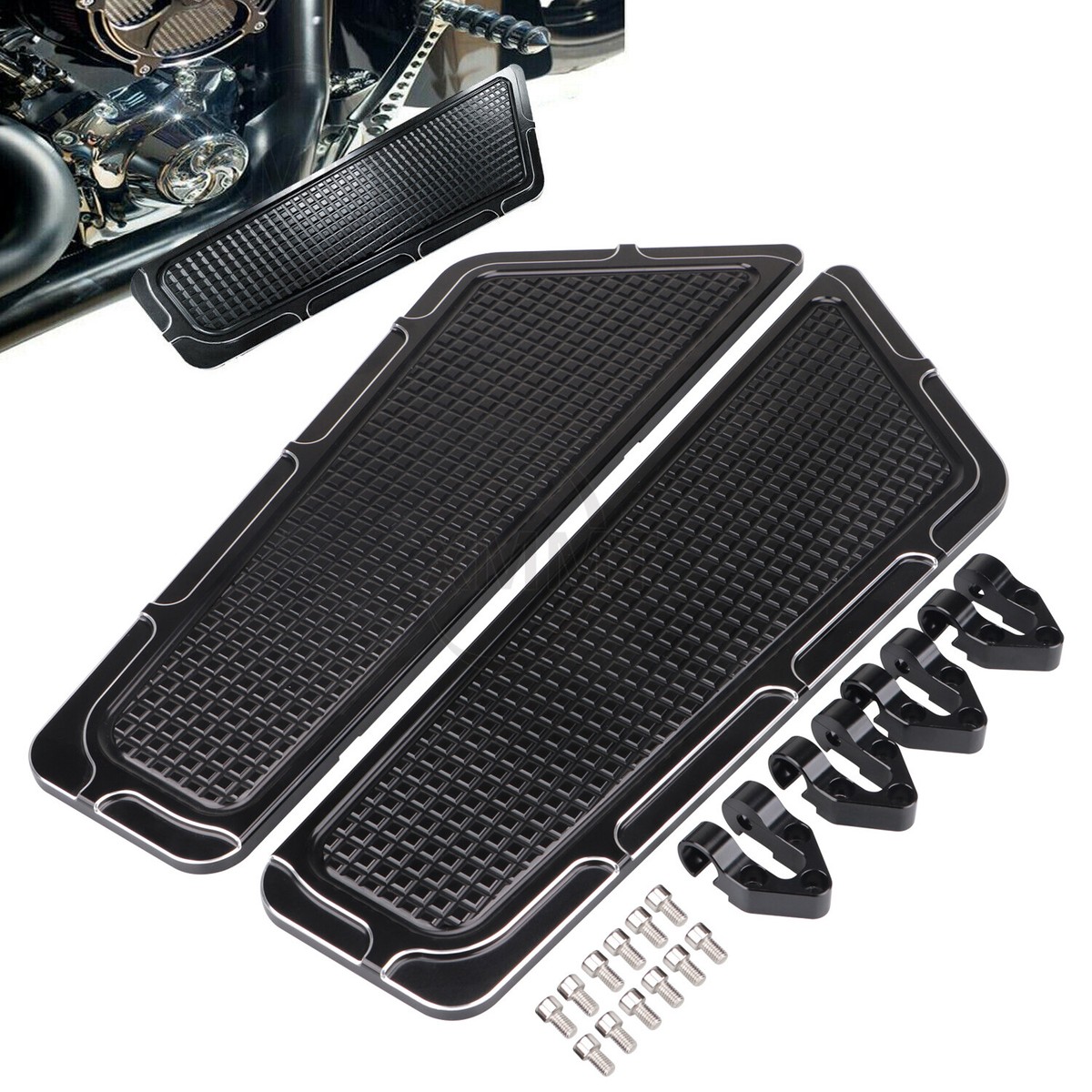 Black CNC Driver Stretched Floorboard For Harley 86-20 Touring