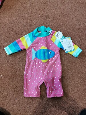 Frugi Fish Little Sun Safe Suit/Baby Swimwear 0-3 months (some