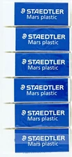 Staedtler Mars Plastic Erasers 6pc Lot White Vinyl Large 2 1/2" x 7/8" x 1/2"