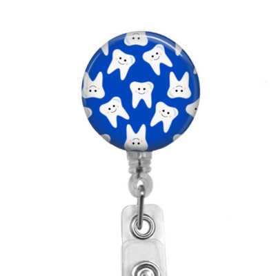 Dental Hygienist Dentist Office Badge Reel ID Holder in Blue and White, 671M