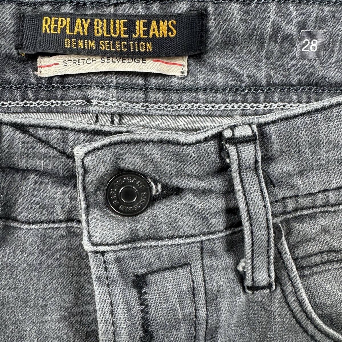 Replay Blue Jeans Gray Wash Stretch Selvedge Men's Jeans Size
