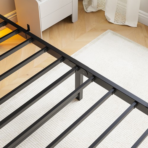 Metal Twin Size Bed Frame with LED/Headboard /USB Charging Station Slatted Brown - Picture 9 of 14