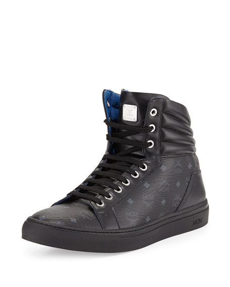 100% AUTHENTIC NEW MEN MCM BLACK LOGO MCM HIGH TOP SNEAKERS EU 44/US 11
