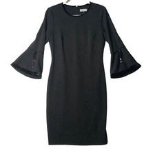 Calvin Klein Sheath Dress Women Size 8 Bell Sleeve Holiday Velour Trim Stretchy