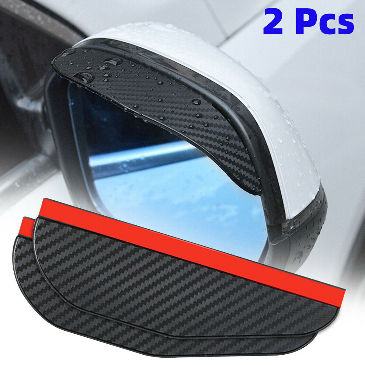 2x Car Exterior Black Carbon Fiber Rear View Mirror Rain Visor Guard Accessories