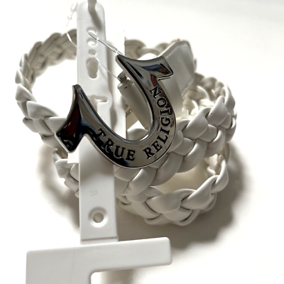 NWT Original TRUE RELIGION Thin Horseshoe Braided Belt White 