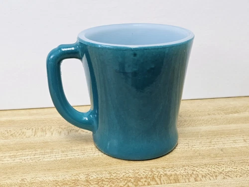 VINTAGE -1950's- FIRE KING- FLARED BOTTOM-AQUA MARINE- MILK GLASS- MUG- D HANDLE
